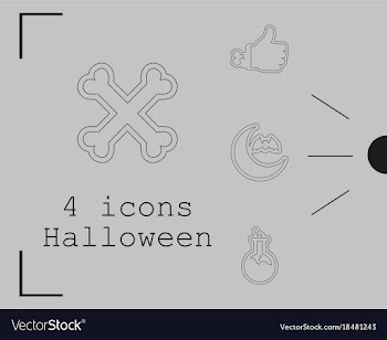 Collection of 4 halloween icons in thin line style vector image