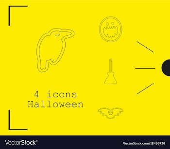 Collection of 4 halloween icons in thin line style vector image