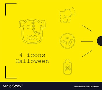 Collection of 4 halloween icons in thin line style vector image