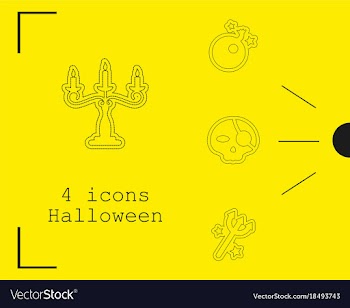 Collection of 4 halloween icons in thin line style vector image