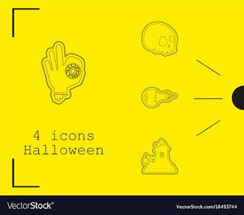 Collection of 4 halloween icons in thin line style vector image