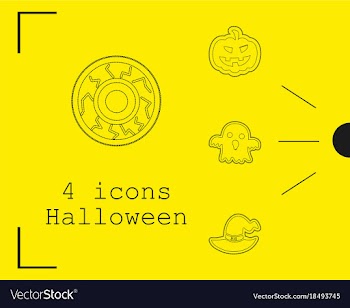 Collection of 4 halloween icons in thin line style vector image