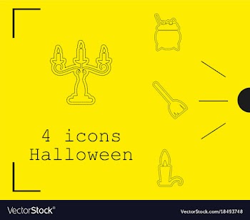 Collection of 4 halloween icons in thin line style vector image
