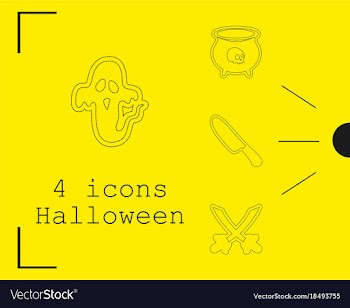Collection of 4 halloween icons in thin line style vector image