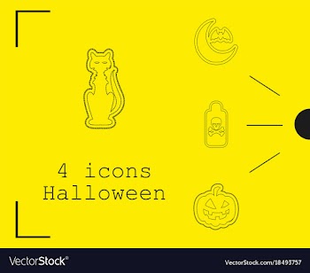 Collection of 4 halloween icons in thin line style vector image