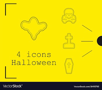 Collection of 4 halloween icons in thin line style vector image