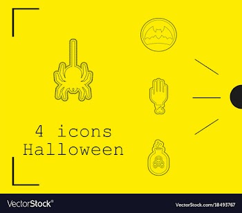Collection of 4 halloween icons in thin line style vector image