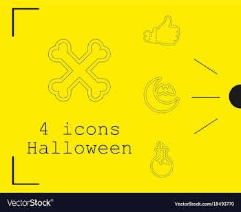 Collection of 4 halloween icons in thin line style vector image