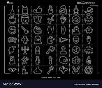 Collection of 49 halloween icons in thin line vector image