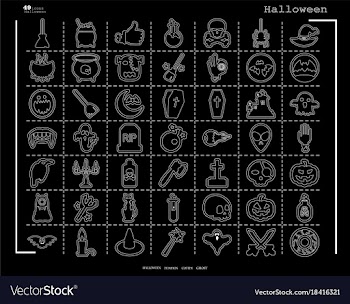 Collection of 49 halloween icons in thin line vector image