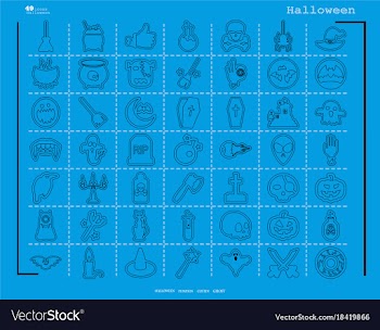 Collection of 49 halloween icons in thin line vector image