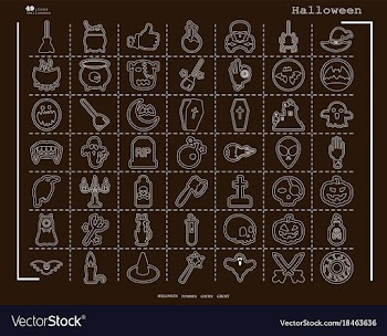 Collection of 49 halloween icons in thin line vector image