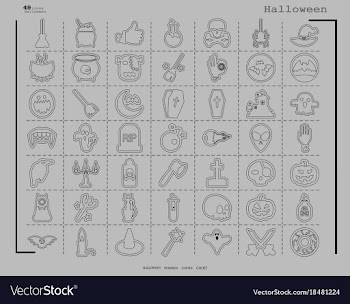 Collection of 49 halloween icons in thin line vector image