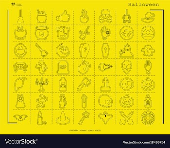 Collection of 49 halloween icons in thin line vector image