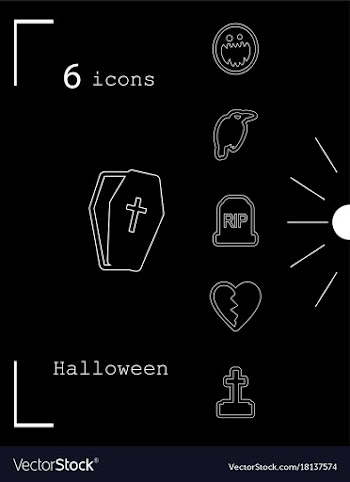 Collection of 6 halloween icons in thin line style vector image