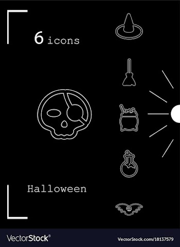 Collection of 6 halloween icons in thin line style vector image