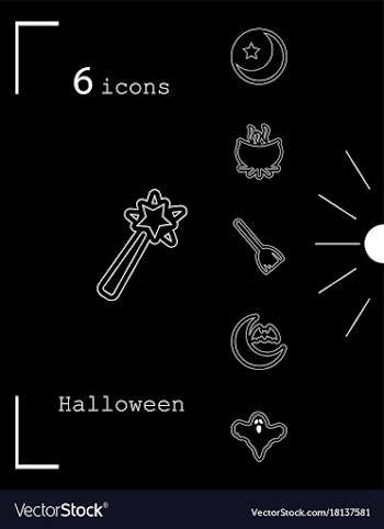 Collection of 6 halloween icons in thin line style vector image