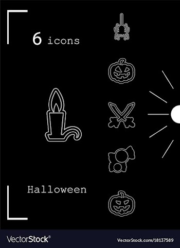 Collection of 6 halloween icons in thin line style vector image