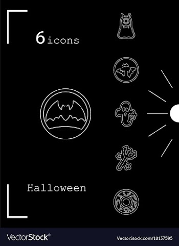 Collection of 6 halloween icons in thin line style vector image