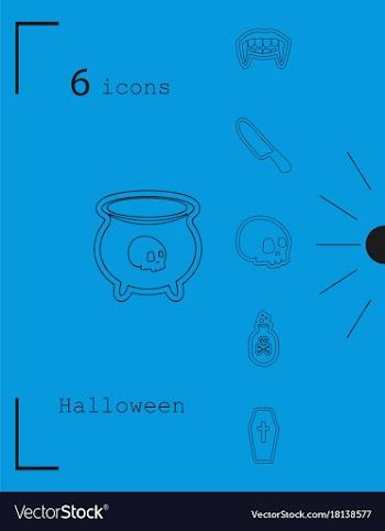 Collection of 6 halloween icons in thin line style vector image