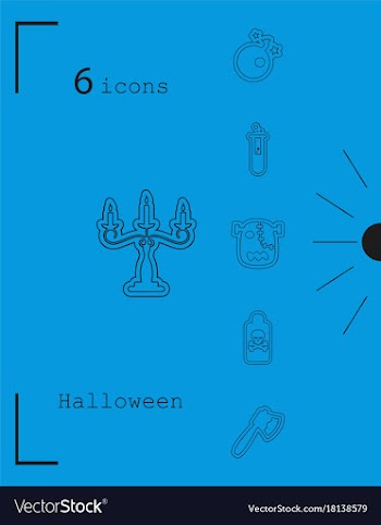 Collection of 6 halloween icons in thin line style vector image