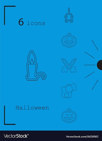Collection of 6 halloween icons in thin line style vector image