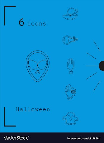 Collection of 6 halloween icons in thin line style vector image
