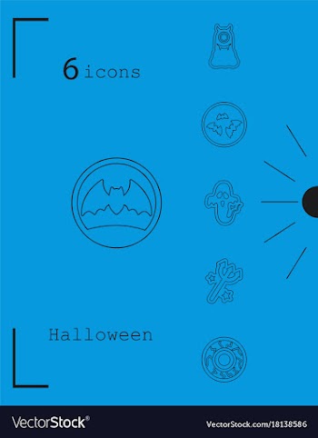 Collection of 6 halloween icons in thin line style vector image