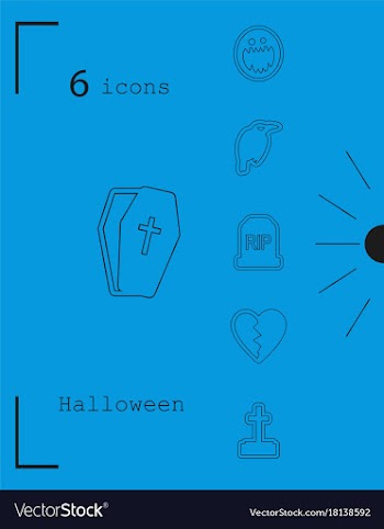 Collection of 6 halloween icons in thin line style vector image