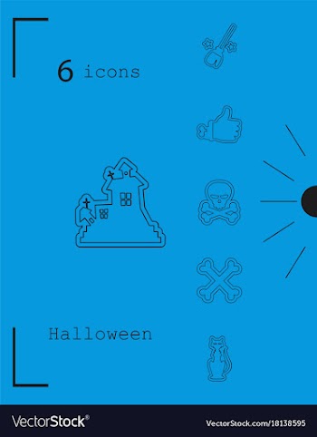 Collection of 6 halloween icons in thin line style vector image