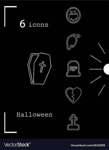 Collection of 6 halloween icons in thin line style vector image