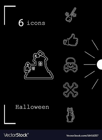 Collection of 6 halloween icons in thin line style vector image