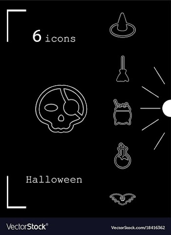 Collection of 6 halloween icons in thin line style vector image