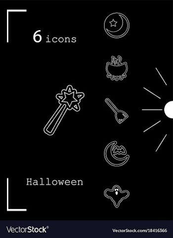 Collection of 6 halloween icons in thin line style vector image