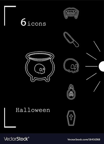 Collection of 6 halloween icons in thin line style vector image