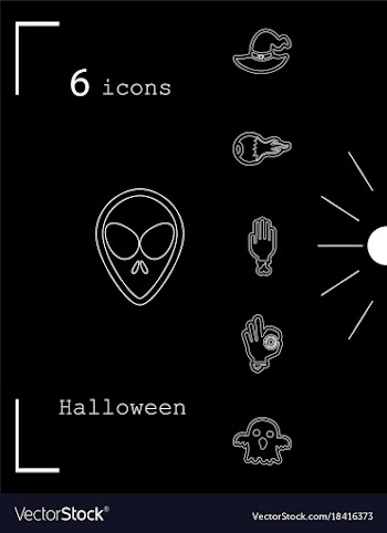 Collection of 6 halloween icons in thin line style vector image
