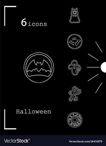 Collection of 6 halloween icons in thin line style vector image