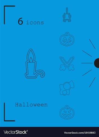 Collection of 6 halloween icons in thin line style vector image