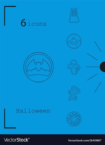 Collection of 6 halloween icons in thin line style vector image