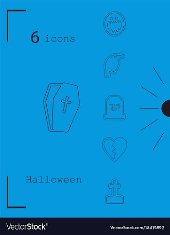 Collection of 6 halloween icons in thin line style vector image