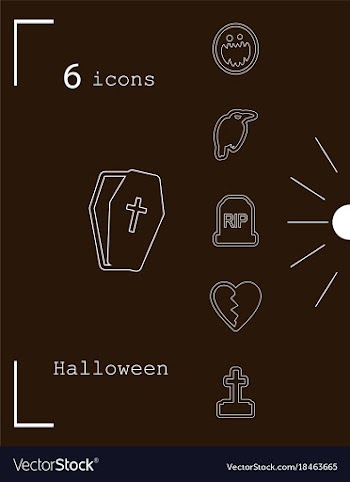 Collection of 6 halloween icons in thin line style vector image