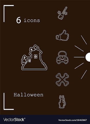 Collection of 6 halloween icons in thin line style vector image