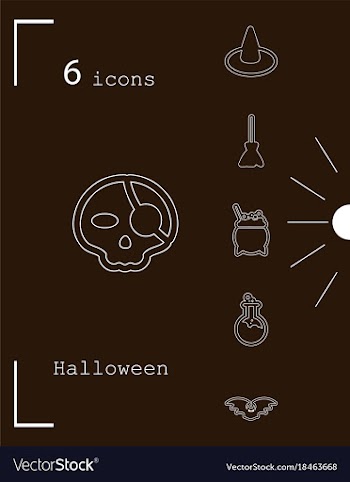 Collection of 6 halloween icons in thin line style vector image