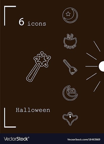 Collection of 6 halloween icons in thin line style vector image