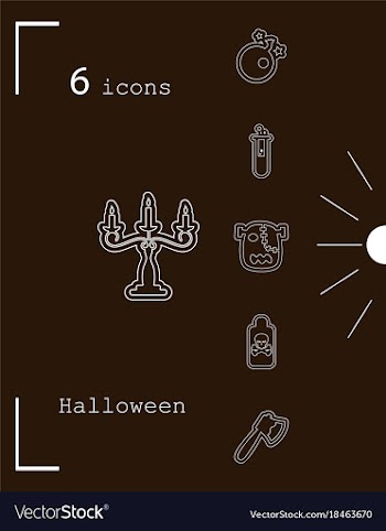 Collection of 6 halloween icons in thin line style vector image