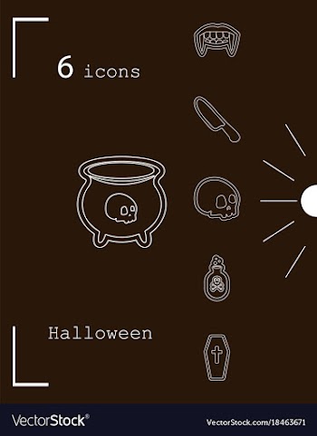 Collection of 6 halloween icons in thin line style vector image