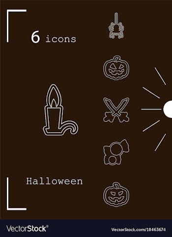 Collection of 6 halloween icons in thin line style vector image