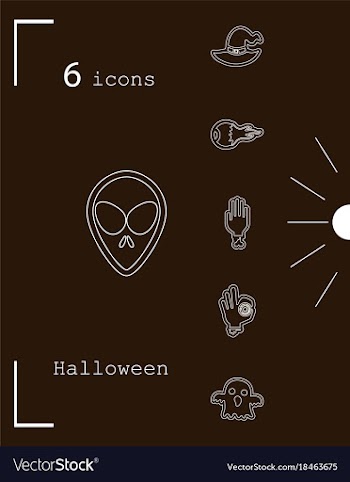 Collection of 6 halloween icons in thin line style vector image