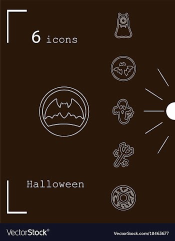 Collection of 6 halloween icons in thin line style vector image