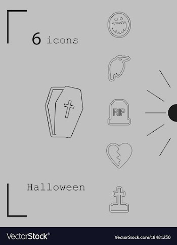 Collection of 6 halloween icons in thin line style vector image